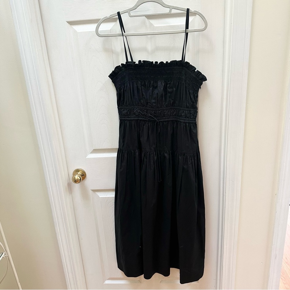 NWT Ulla Johnson Black Ruffled Lisbet Dress Noir 10 tank midi chinched - Picture 3 of 12
